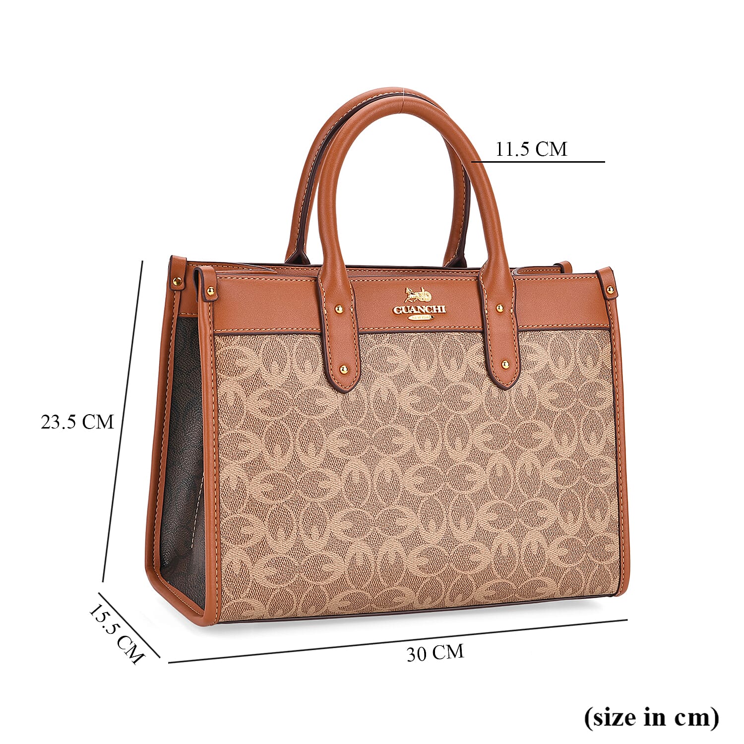 Guanchi Monogram Print Tote Bag with Detachable Shoulder Strap - Khaki & Brown
