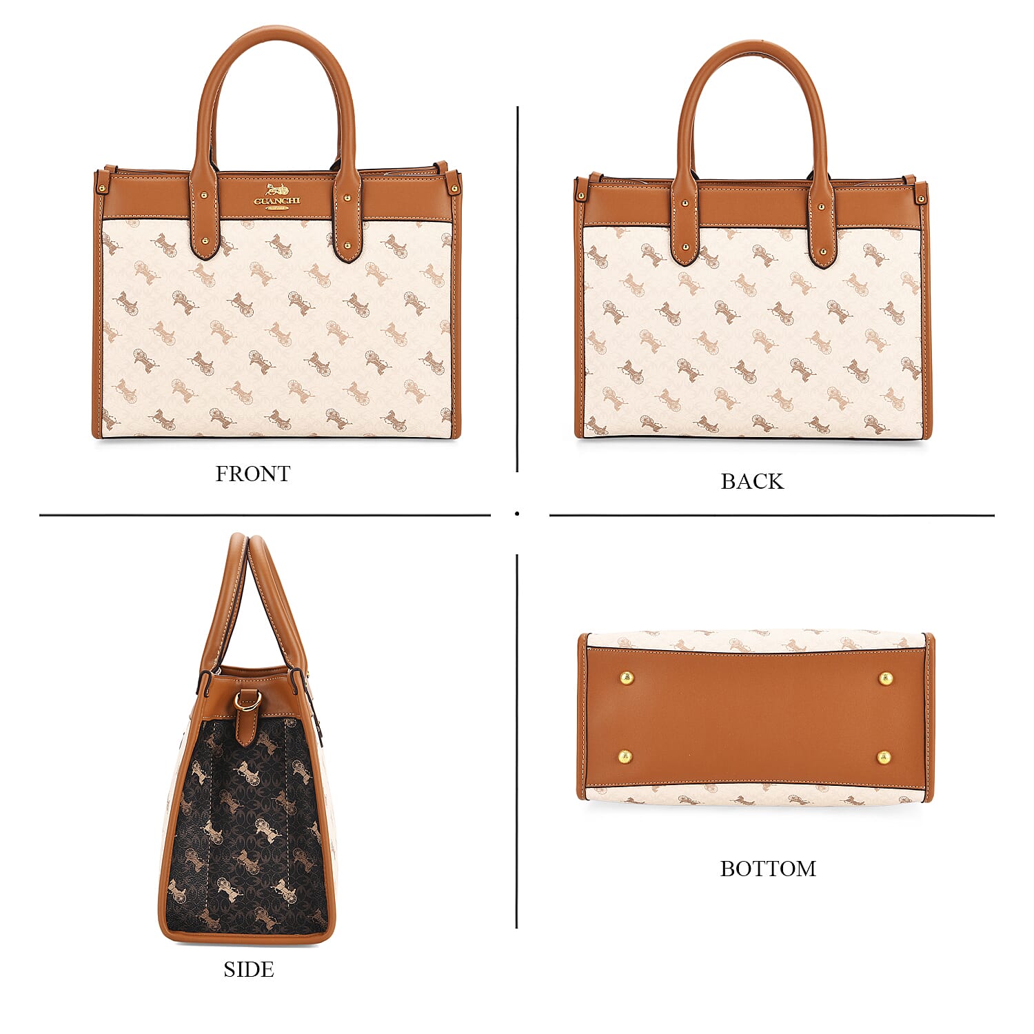 Guanchi Tote Bag with Detachable Shoulder Strap - Cream, Black & Tan