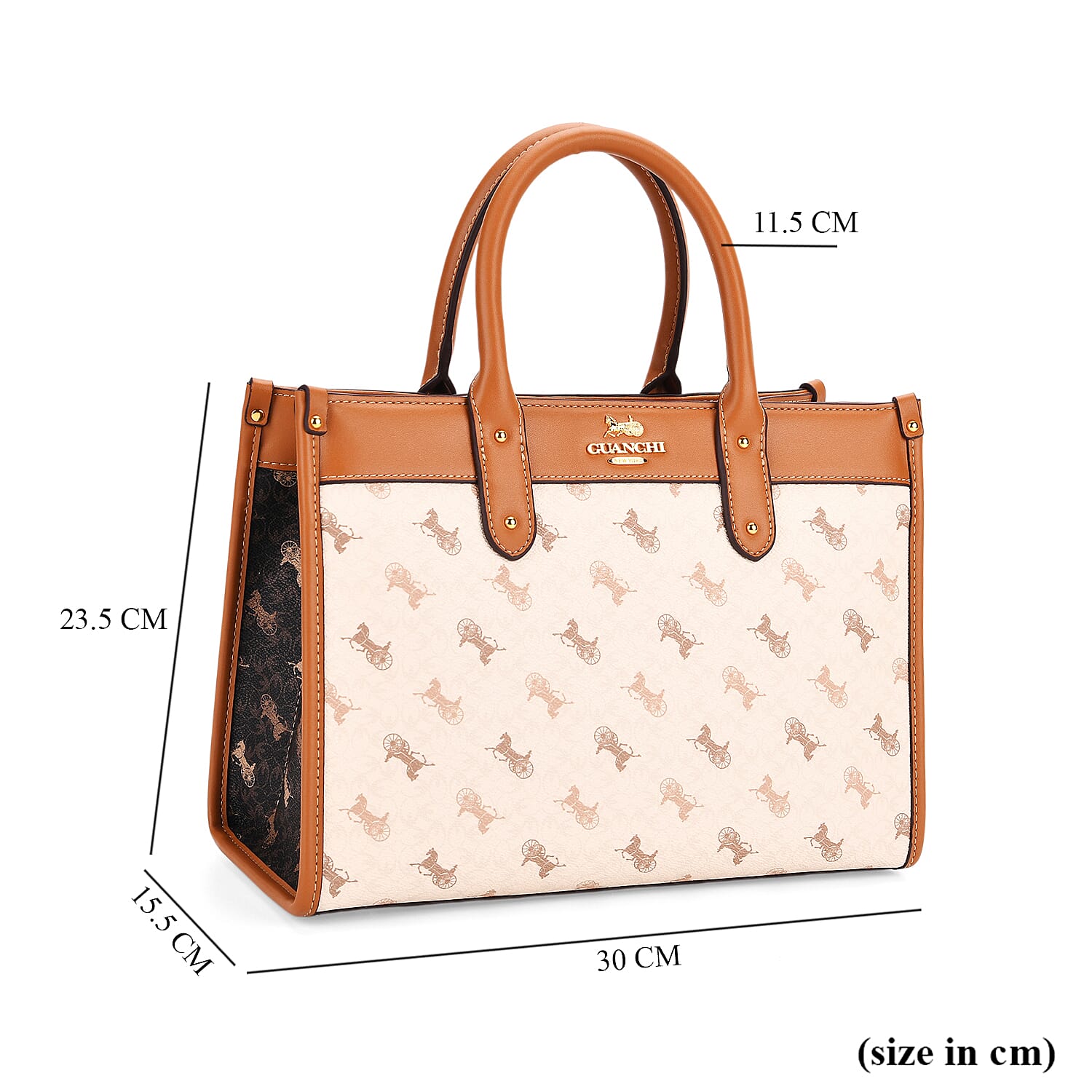 Guanchi Tote Bag with Detachable Shoulder Strap - Cream, Black & Tan