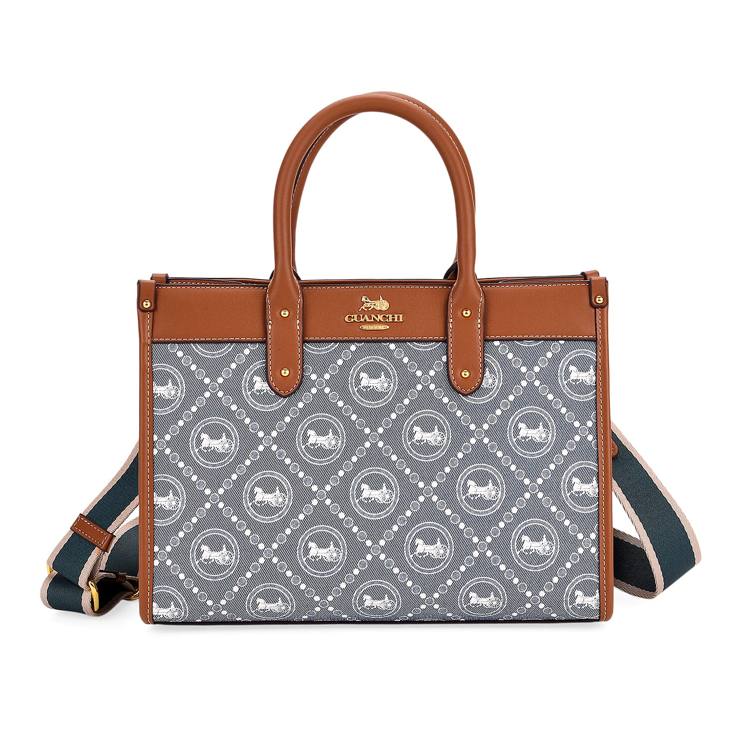 Guanchi Tote Bag with Detachable Shoulder Strap - Blue & Brown