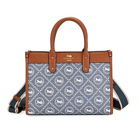 Guanchi Tote Bag with Detachable Shoulder Strap - Blue & Brown