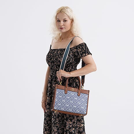Guanchi Tote Bag with Detachable Shoulder Strap - Blue & Brown