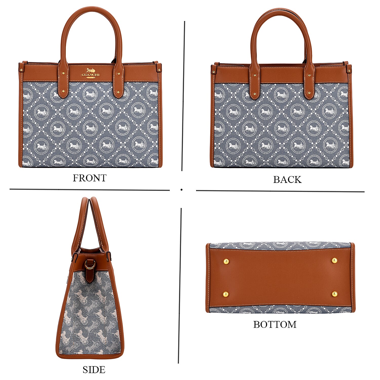 Guanchi Tote Bag with Detachable Shoulder Strap - Blue & Brown