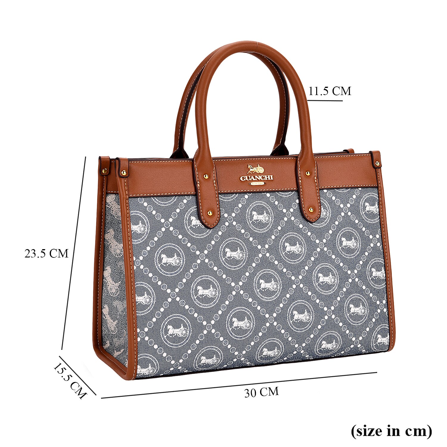 Guanchi Tote Bag with Detachable Shoulder Strap - Blue & Brown