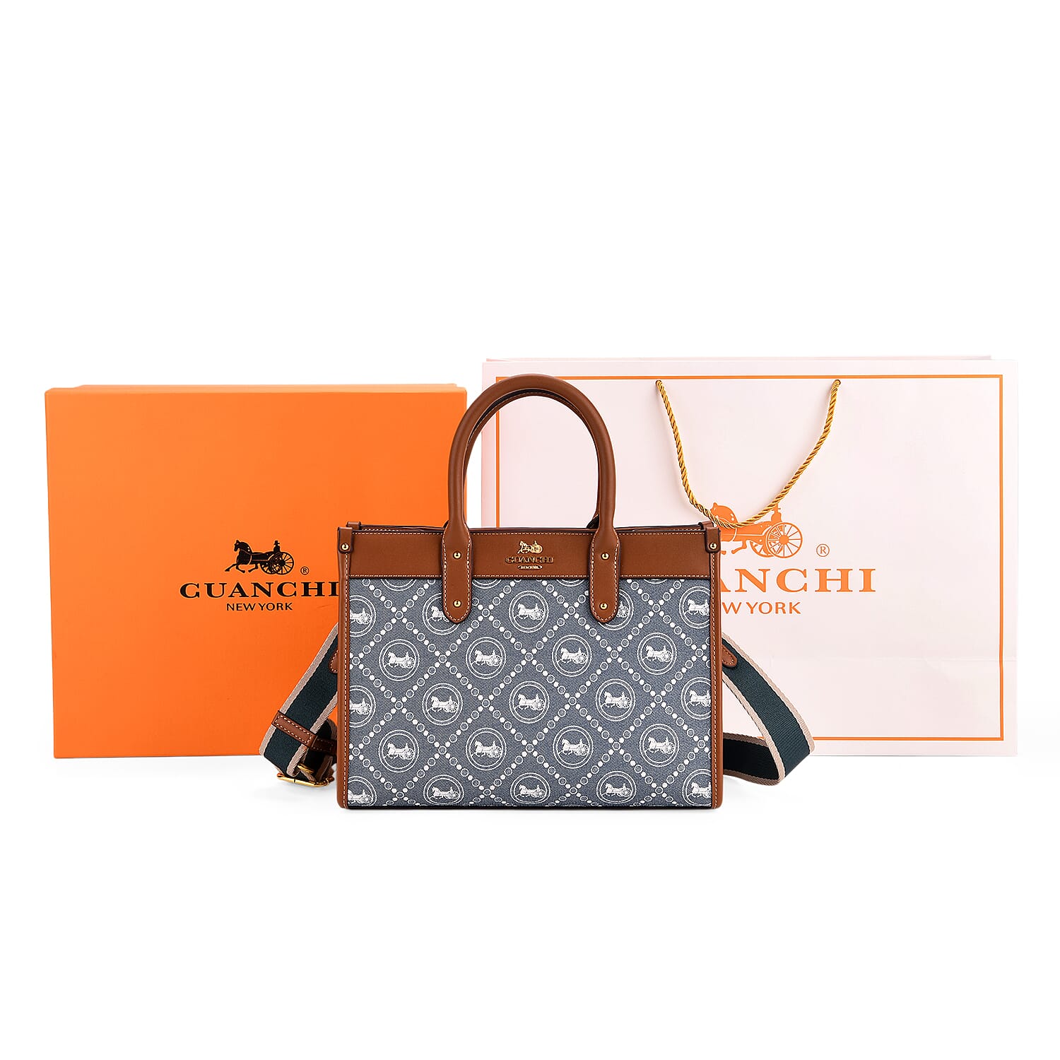 Guanchi Tote Bag with Detachable Shoulder Strap - Blue & Brown