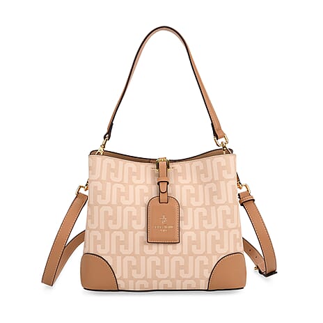 JVC-Style Logo Print Luxury Handbag with Detachable Shoulder Strap - Off-White