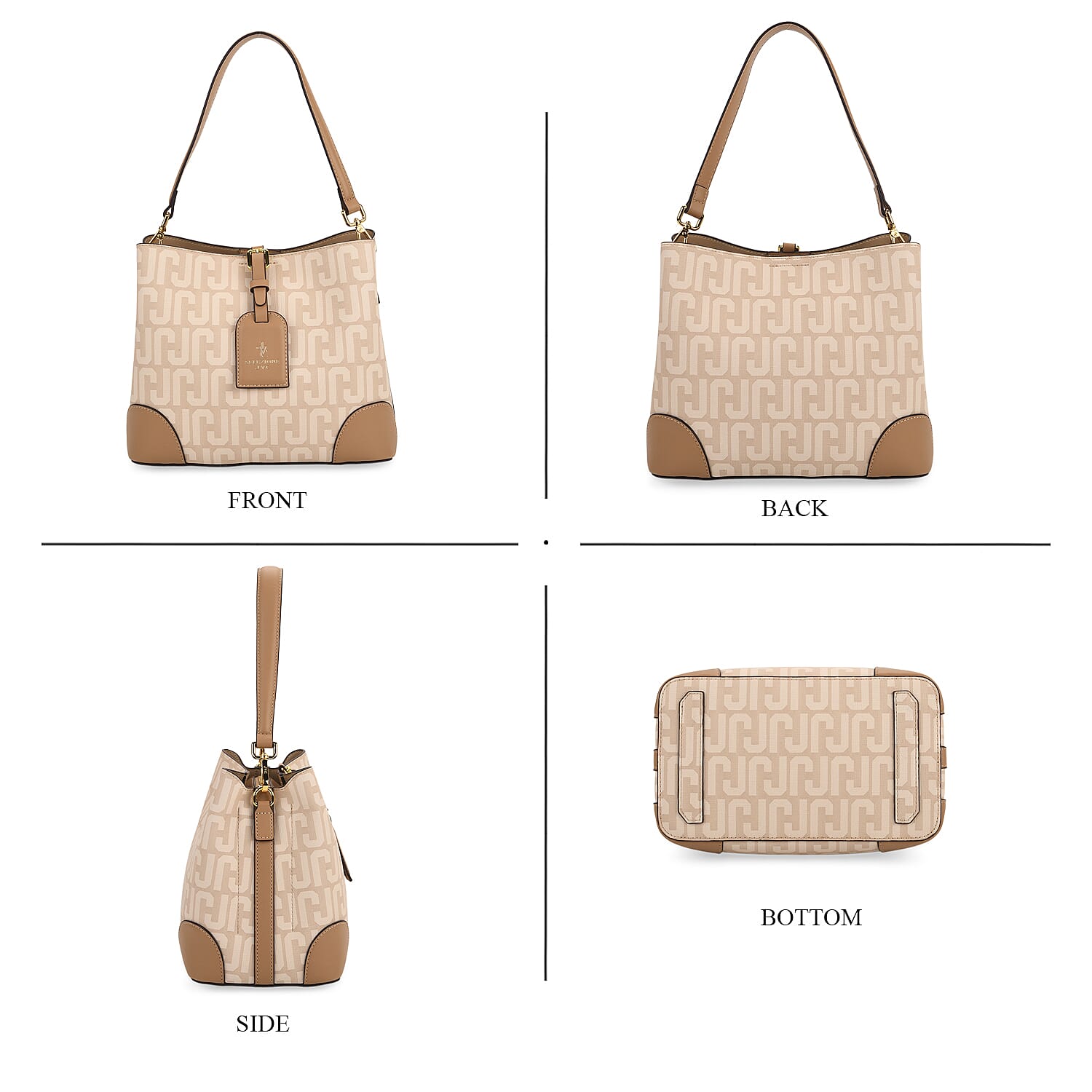 JVC-Style Logo Print Luxury Handbag with Detachable Shoulder Strap - Off-White