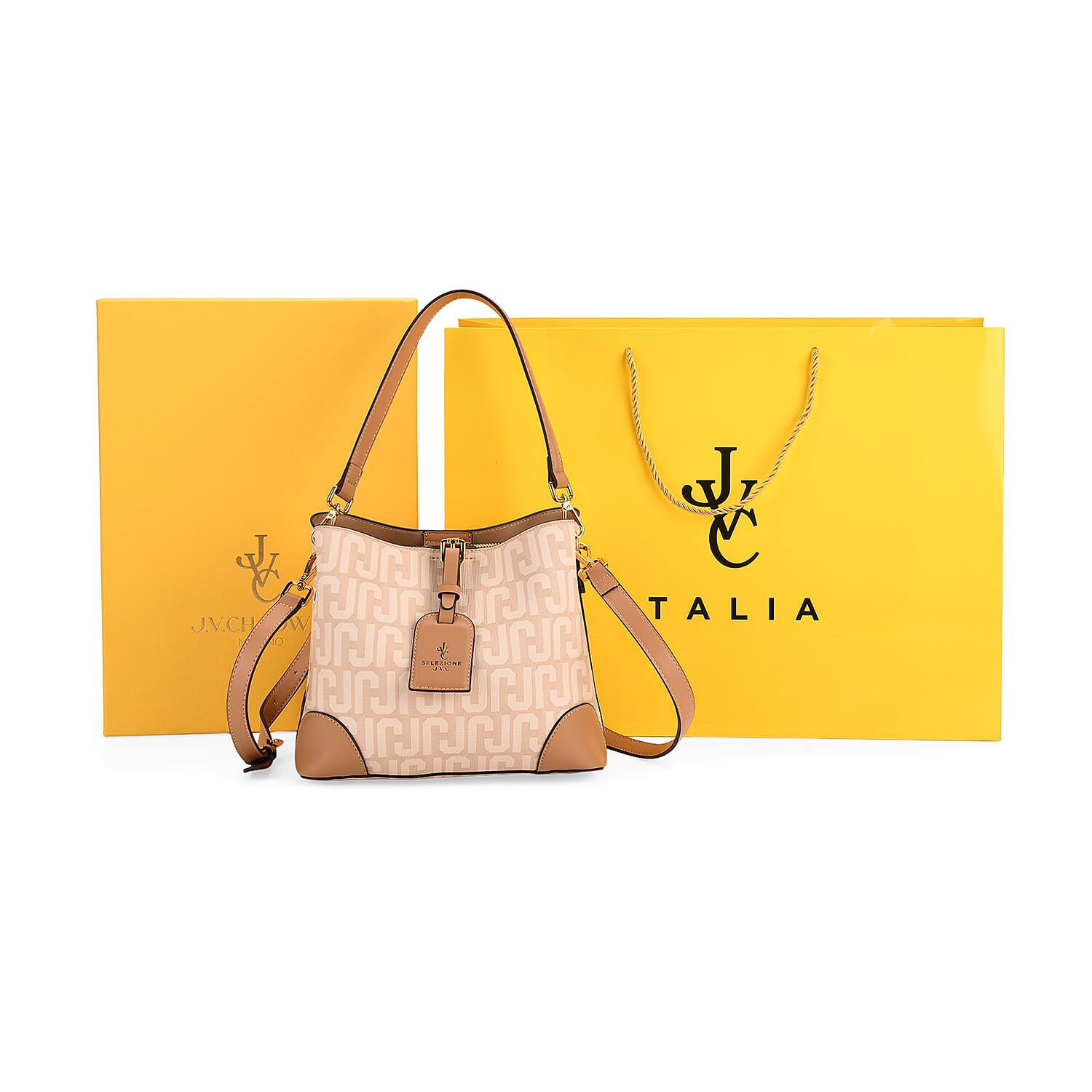 JVC-Style Logo Print Luxury Handbag with Detachable Shoulder Strap - Off-White