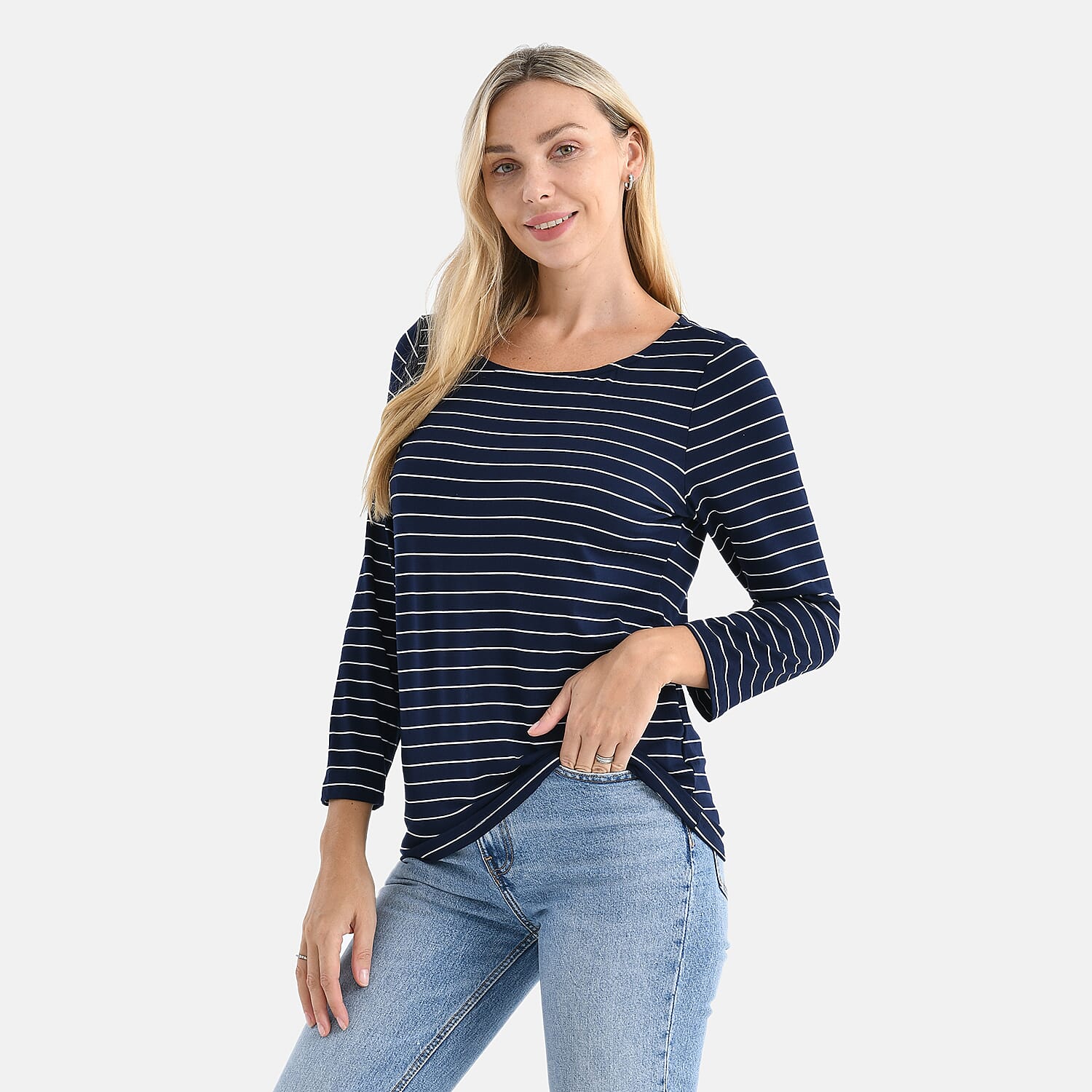 La Marey Stripe TShirt (Size - Medium) - Dark Blue & White