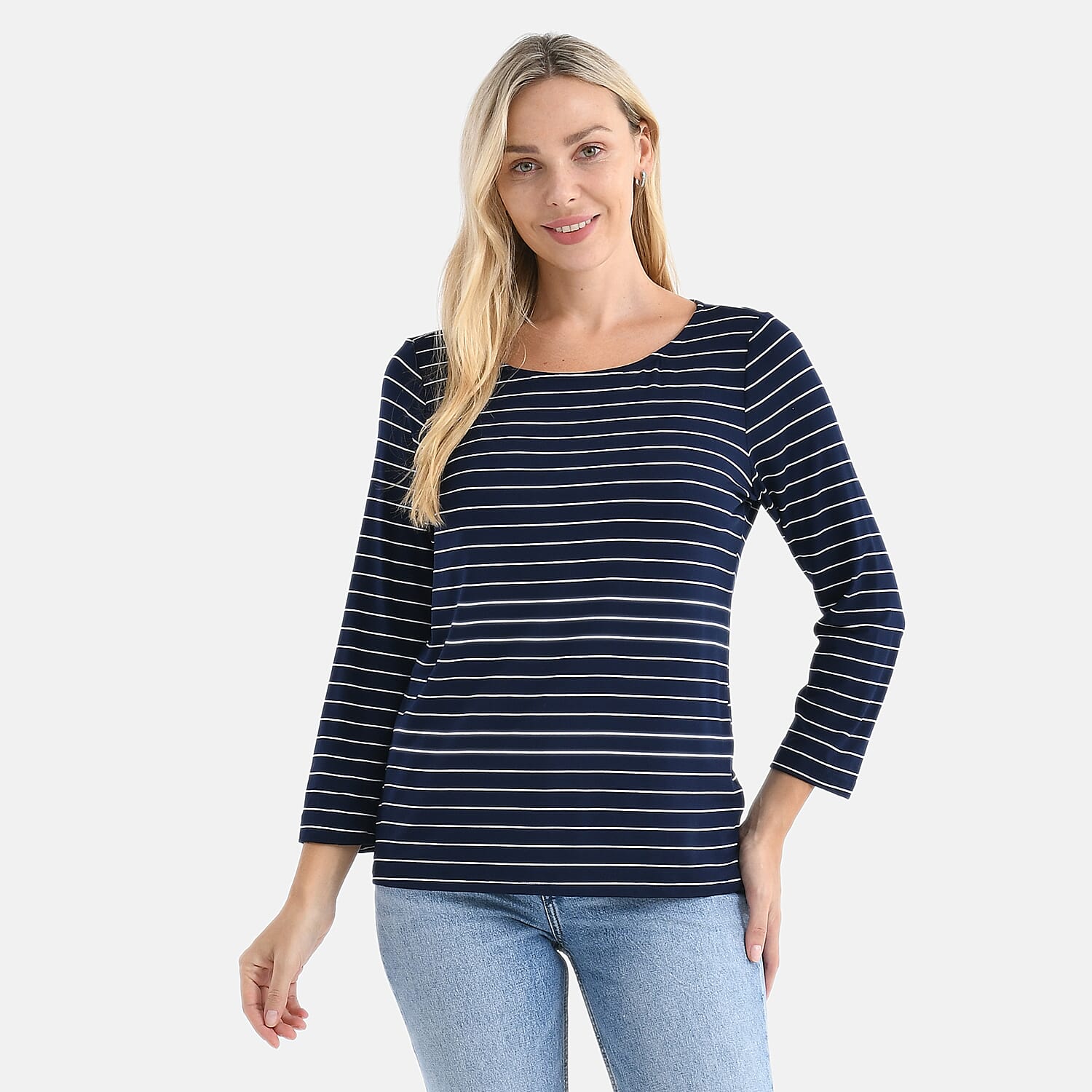 La Marey Viscose Stretch Top (Size 16 To 18) - Navy & White
