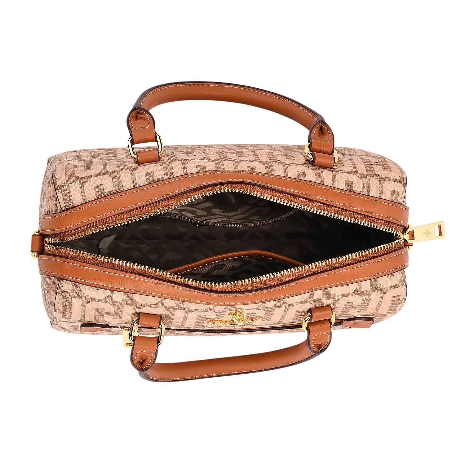 JVC-Style Logo Print Elegant Sling Bag with Detachable Shoulder Strap - Brown with Beige