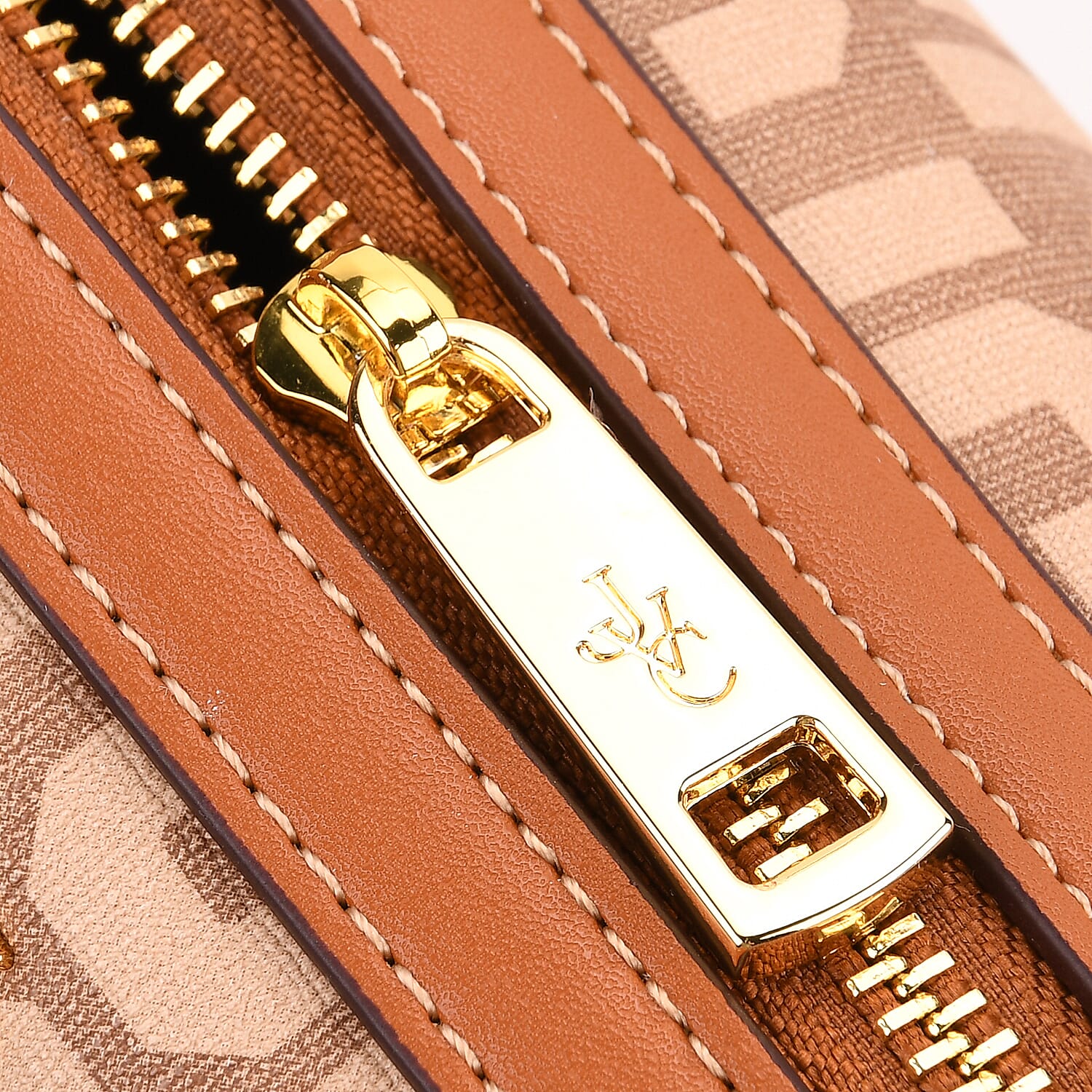 JVC-Style Logo Print Elegant Sling Bag with Detachable Shoulder Strap - Brown with Beige