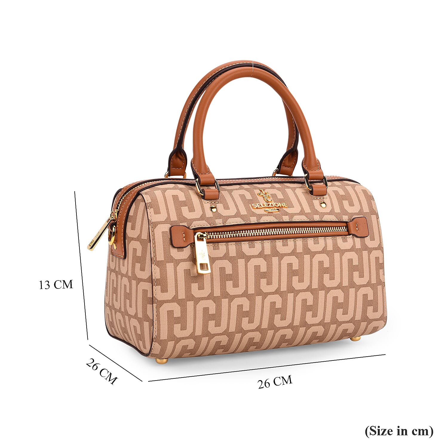 JVC-Style Logo Print Elegant Sling Bag with Detachable Shoulder Strap - Brown with Beige