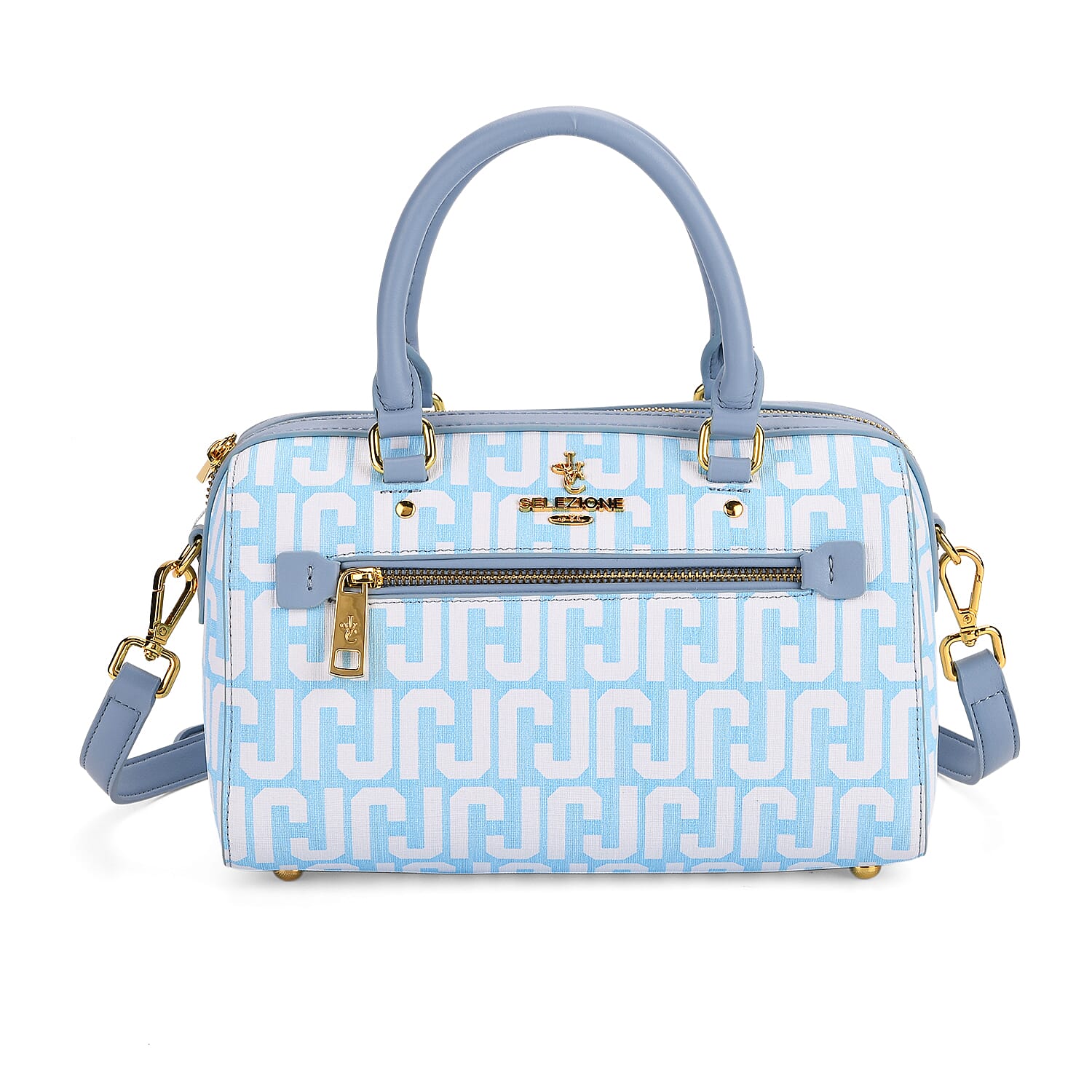 JVC-Style Logo Print Elegant Sling Bag with Detachable Shoulder Strap - Blue