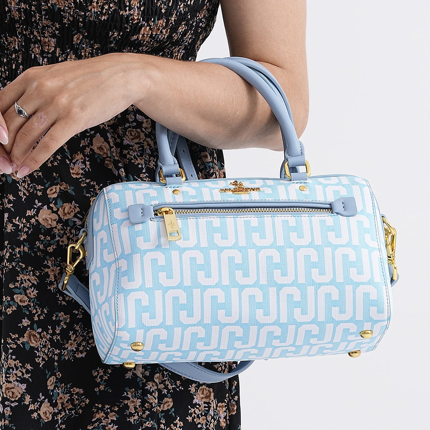 JVC-Style Logo Print Elegant Sling Bag with Detachable Shoulder Strap - Blue