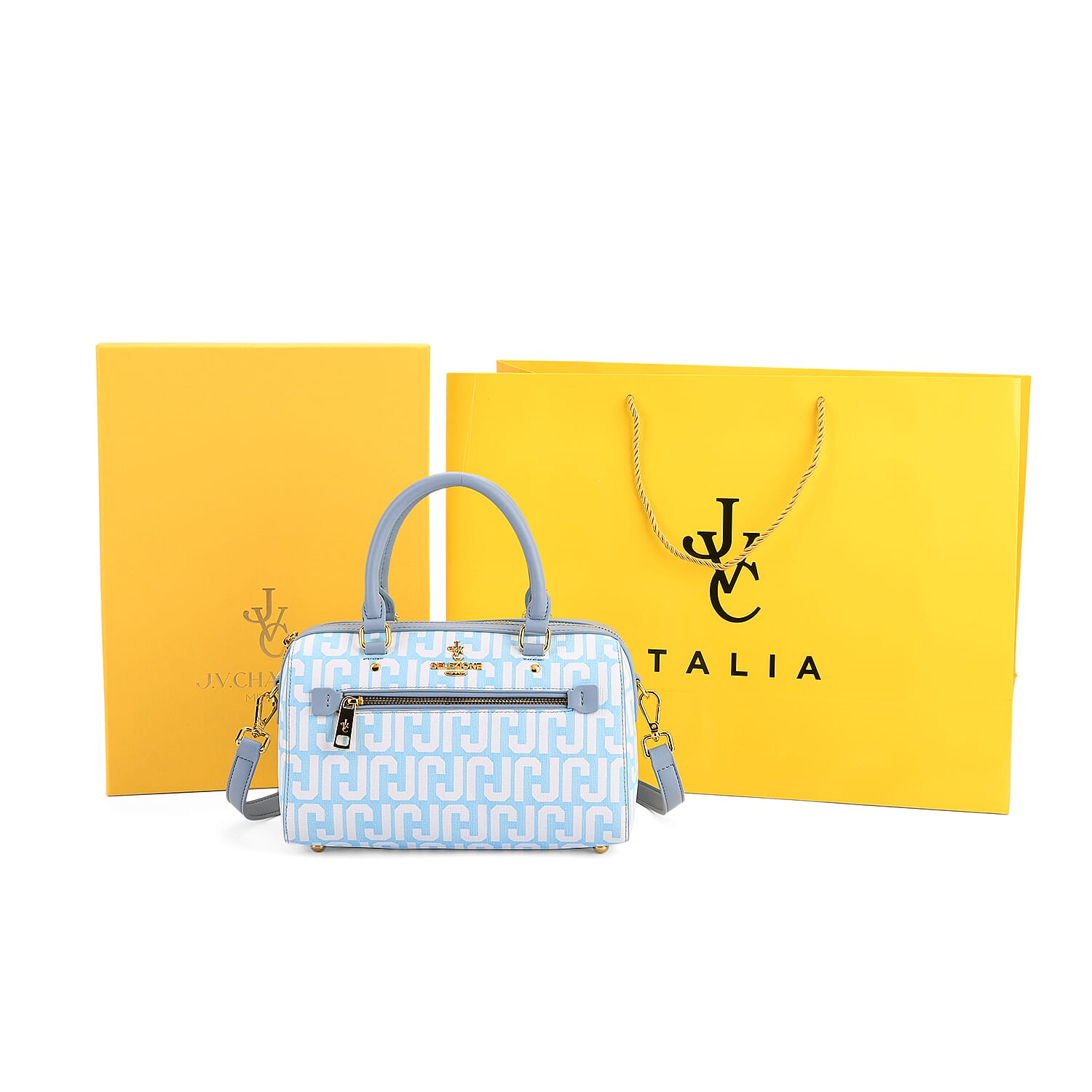 JVC-Style Logo Print Elegant Sling Bag with Detachable Shoulder Strap - Blue