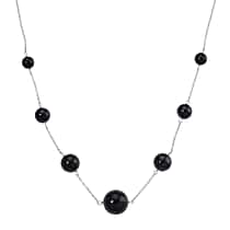 D'joy Natural Shungite Station Necklace (Size 20) with Lobster Clasp in Rhodium Overlay Sterling Silver 70.00 Ct.