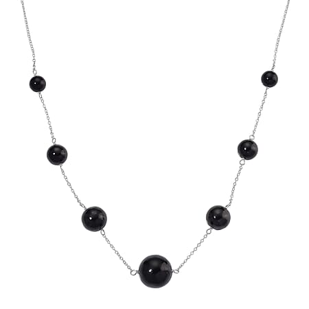 D'joy Natural Shungite Station Necklace (Size 20) with Lobster Clasp in Rhodium Overlay Sterling Silver 70.00 Ct.