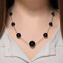 D'joy Natural Shungite Station Necklace (Size 20) with Lobster Clasp in Rhodium Overlay Sterling Silver 70.00 Ct.