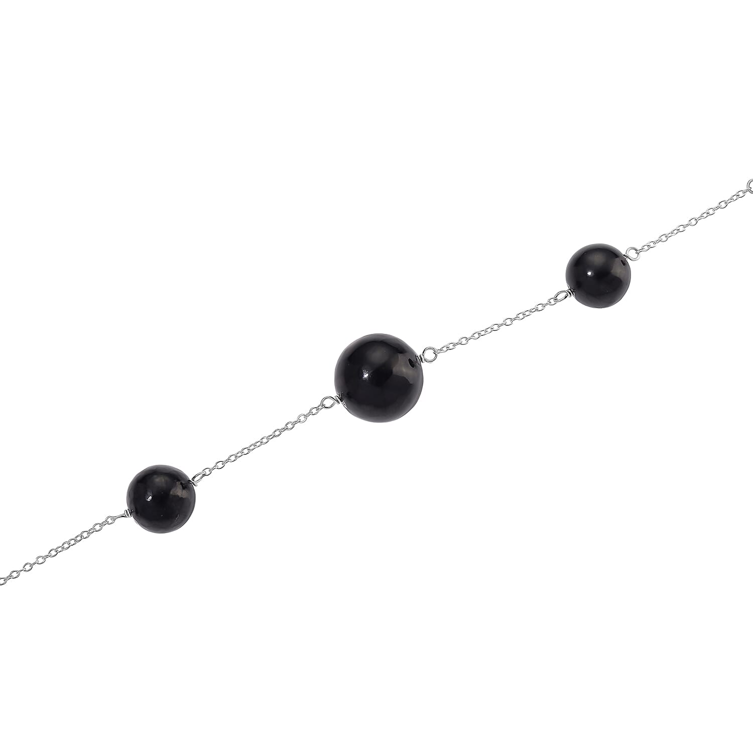 D'joy Natural Shungite Station Necklace (Size 20) with Lobster Clasp in Rhodium Overlay Sterling Silver 70.00 Ct.