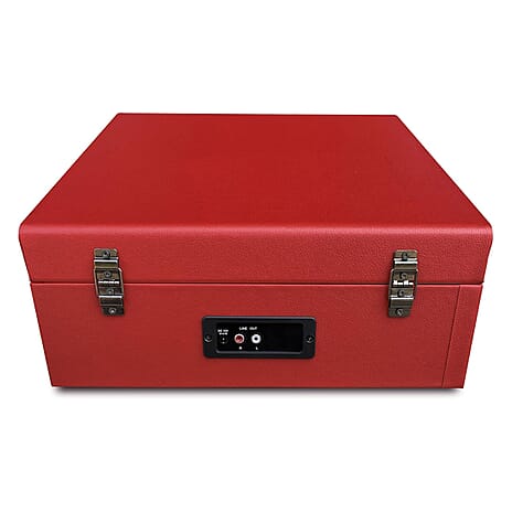 Retro Musique Bluetooth Suitcase Style Record Player With FM Radio LED Display Panel, Built-in Speakers - USB-TF Card Reader includes 1 x 4GB USB - Red