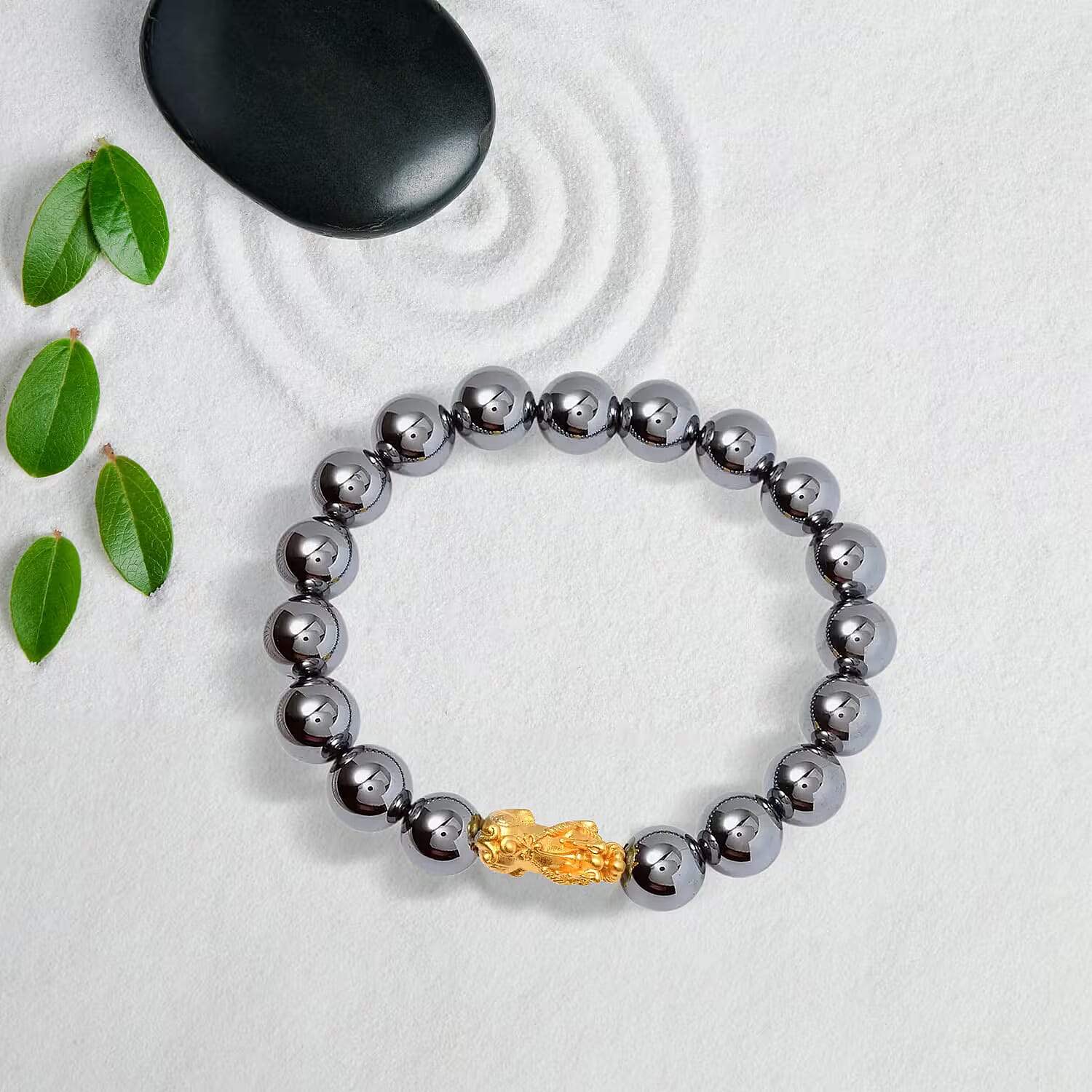 Terahertz Bracelet (Size 7.5 Stretchable) with Pixiu in Yellow Gold Plating Sterling Silver 128.00 Ct. Terahertz Bracelet (Size 7.5 Stretchable) with Pixiu in Yellow Gold Plating Sterling Silver 128.00 Ct.