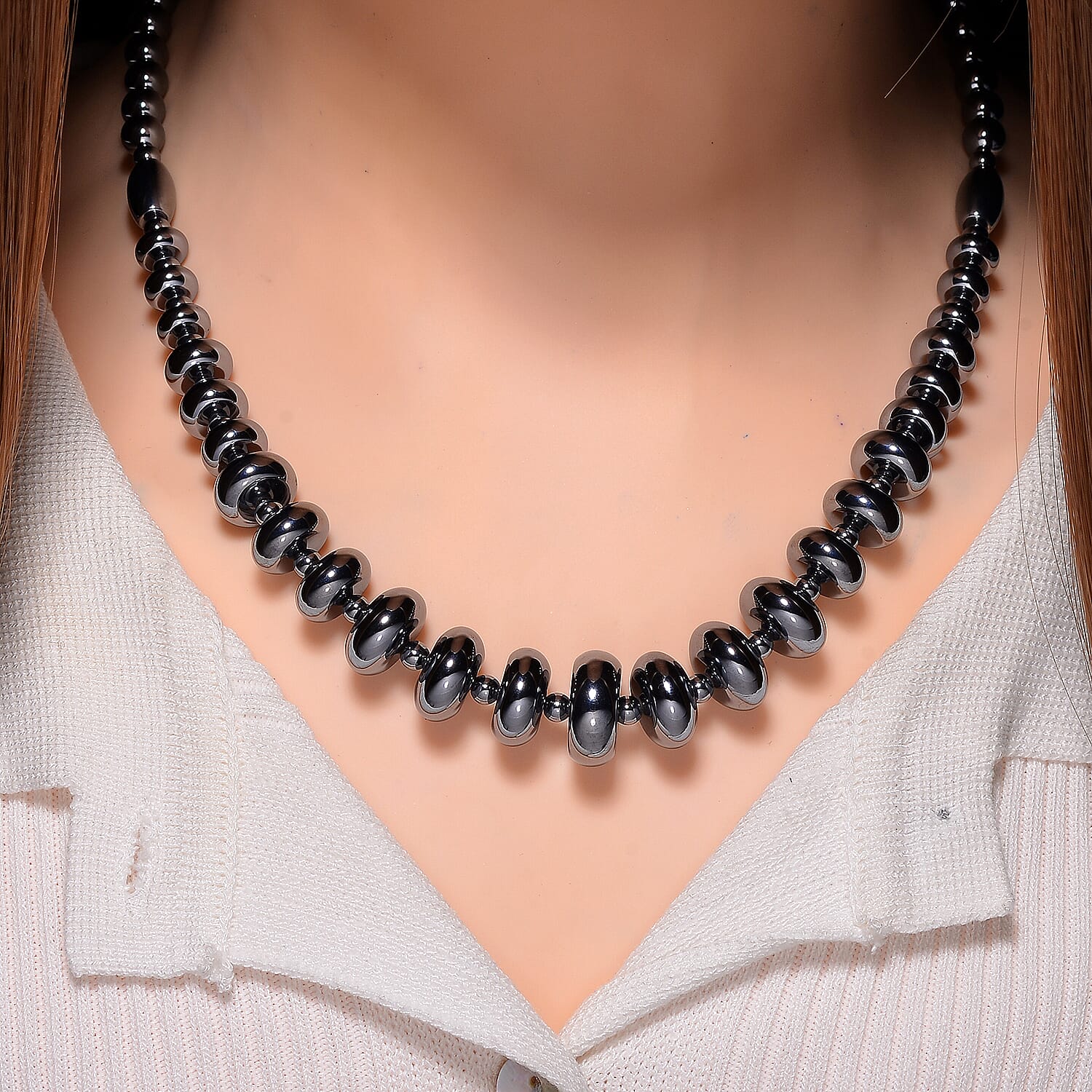 Terahertz Rondel Beads Necklace (Size - 20) in Silver Colour Tone 240.00 Ct.