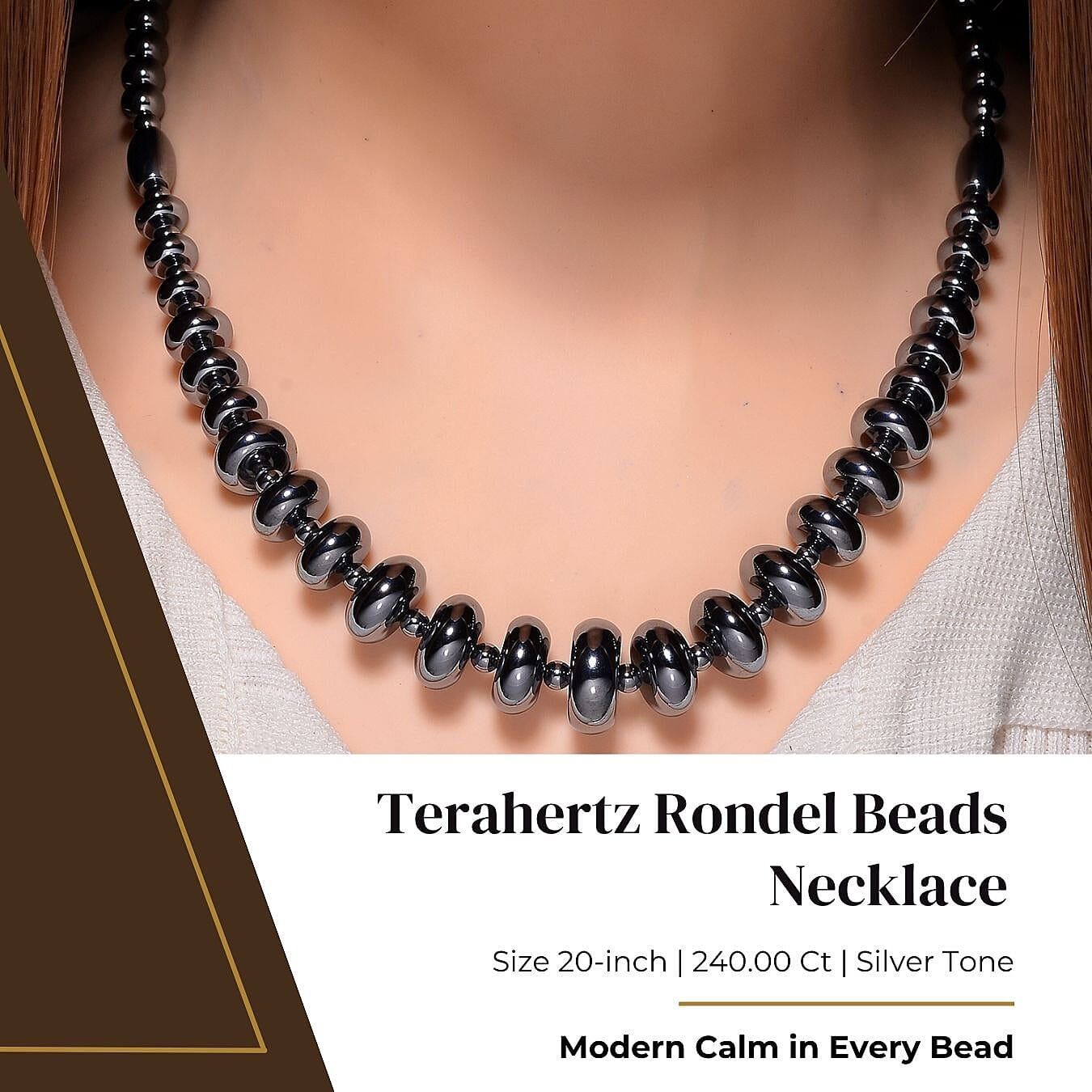 Terahertz Rondel Beads Necklace (Size - 20) in Silver Colour Tone 240.00 Ct.