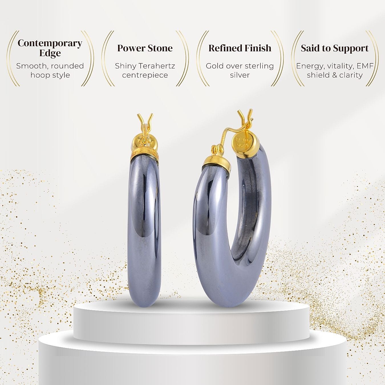 Terahertz Earring with Clasp in Yellow Gold Plating Sterling Silver 63.70 Ct. Terahertz Earring with Clasp in Yellow Gold Plating Sterling Silver 63.70 Ct.