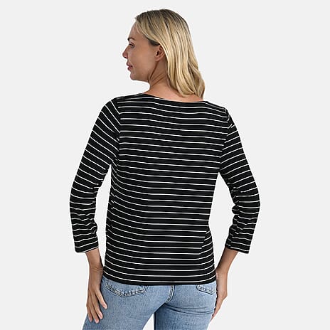 La Marey Striped Viscose Stretch T-shirt (Size L) - Black & White