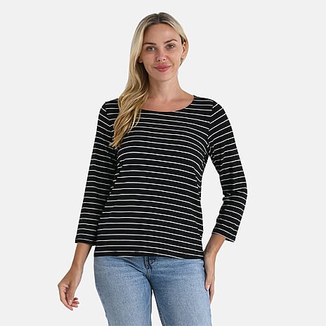 La Marey Striped Viscose Stretch T-shirt (Size XXL) - Black & White