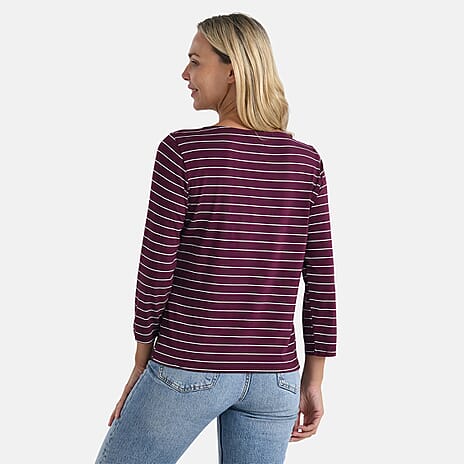 La Marey Striped Viscose Stretch T-shirt (Size M) - Dark Purple & White