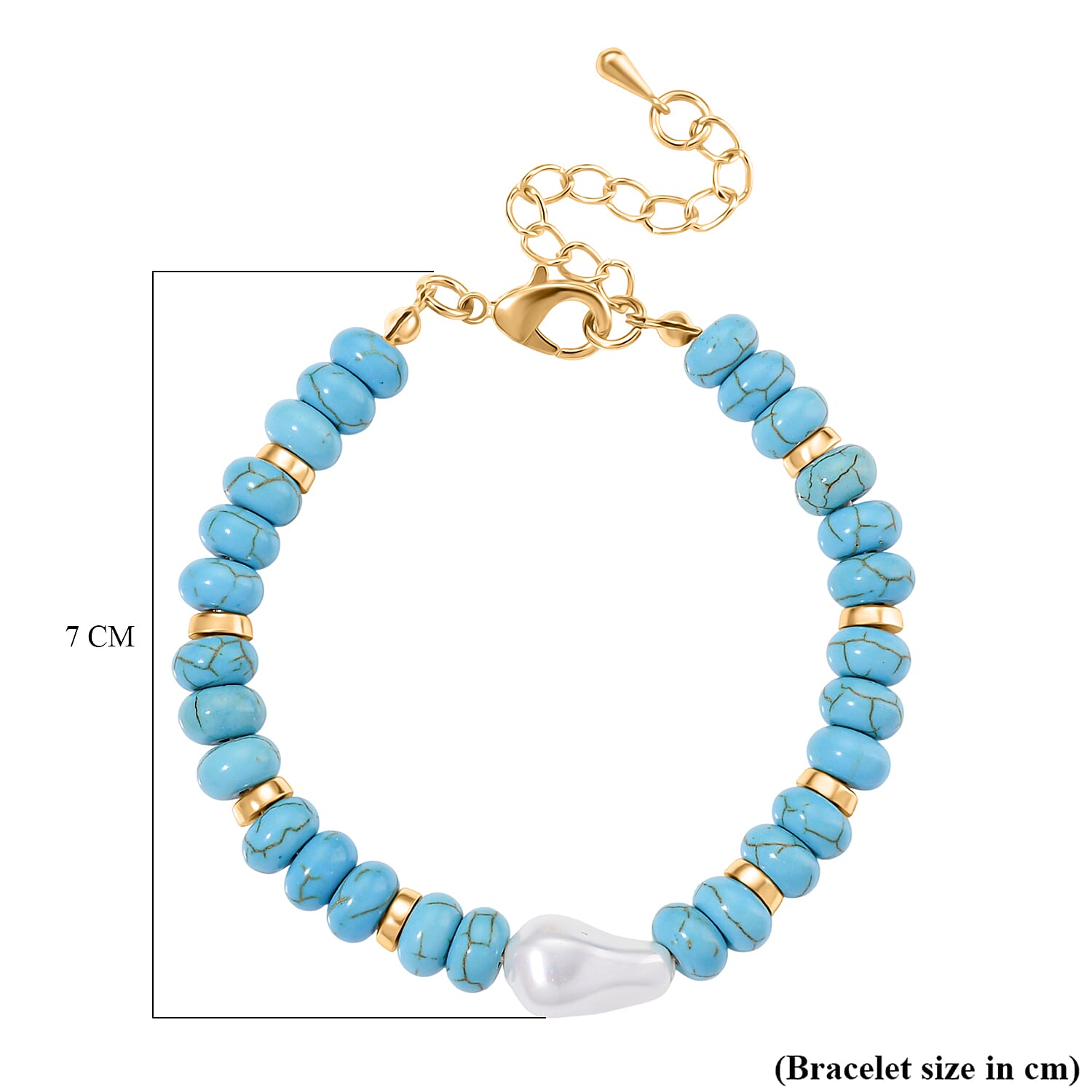 Blue Howlite & White Shell Pearl Bracelet (Size 7.5 - 2) 70.00 Ct.