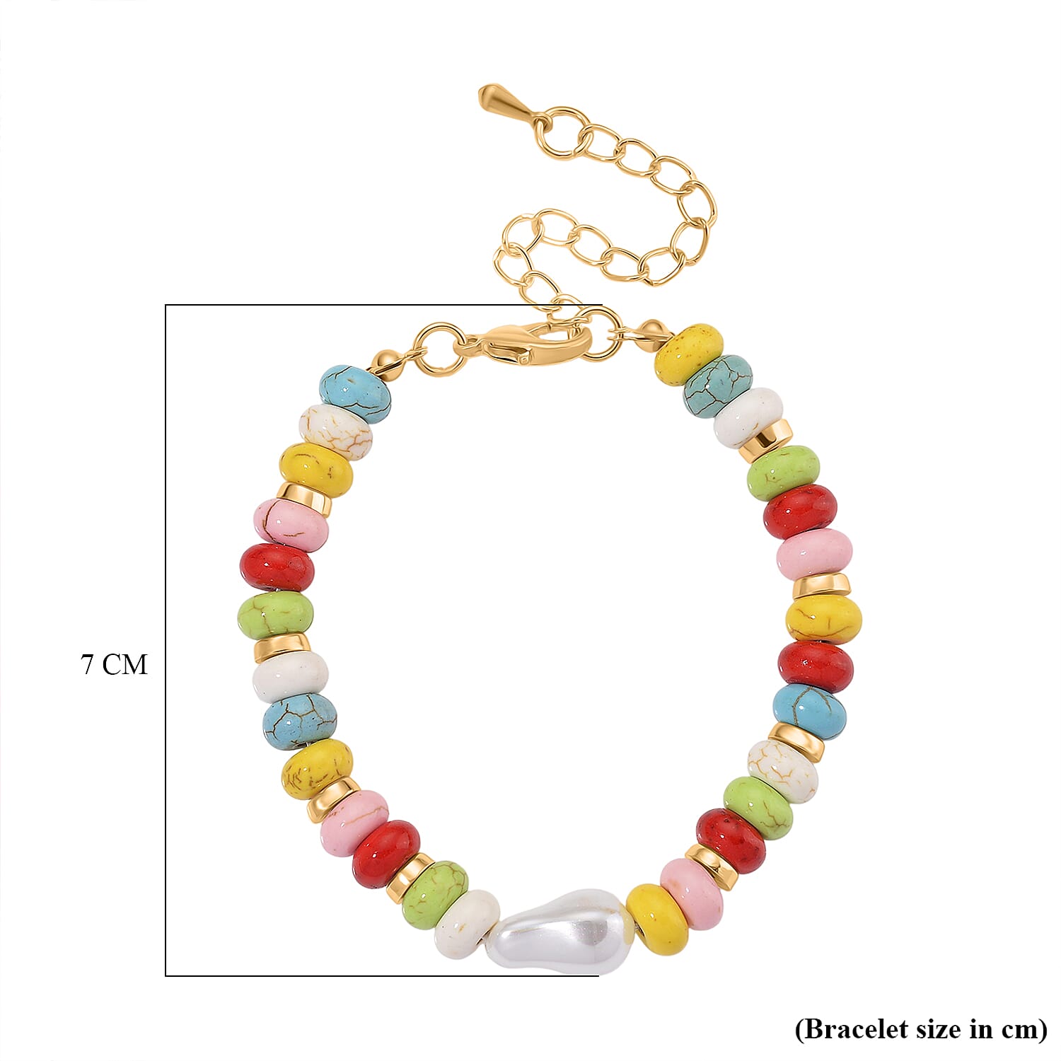 Constituted Multi Color Howlite & White Shell Pearl Bracelet (Size 7.5 - 2)  70.00 Ct.