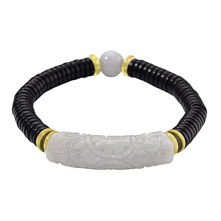 Super Rare - Natural Type A Burmese Jadeite Jade, Baltic Amber & Coconut Shell Stretchable Bracelet 115.00 Ct