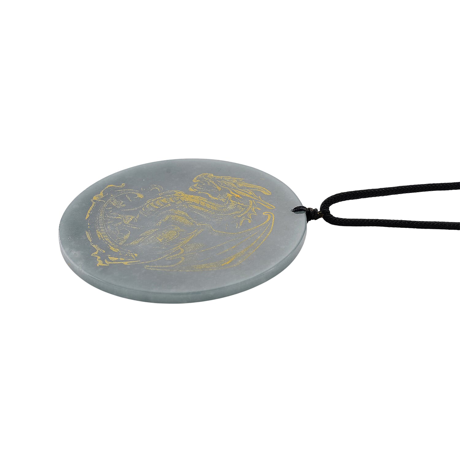 Natural Type A Jadeite Dragon Embossed Necklace (Size 28) with Adjustable Thread 180.00 Ct.