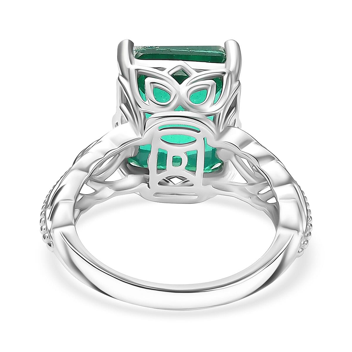 D'joy Peacock Triplet Quartz Solitaire Ring in Rhodium Overlay Sterling Silver 7.31 Ct.