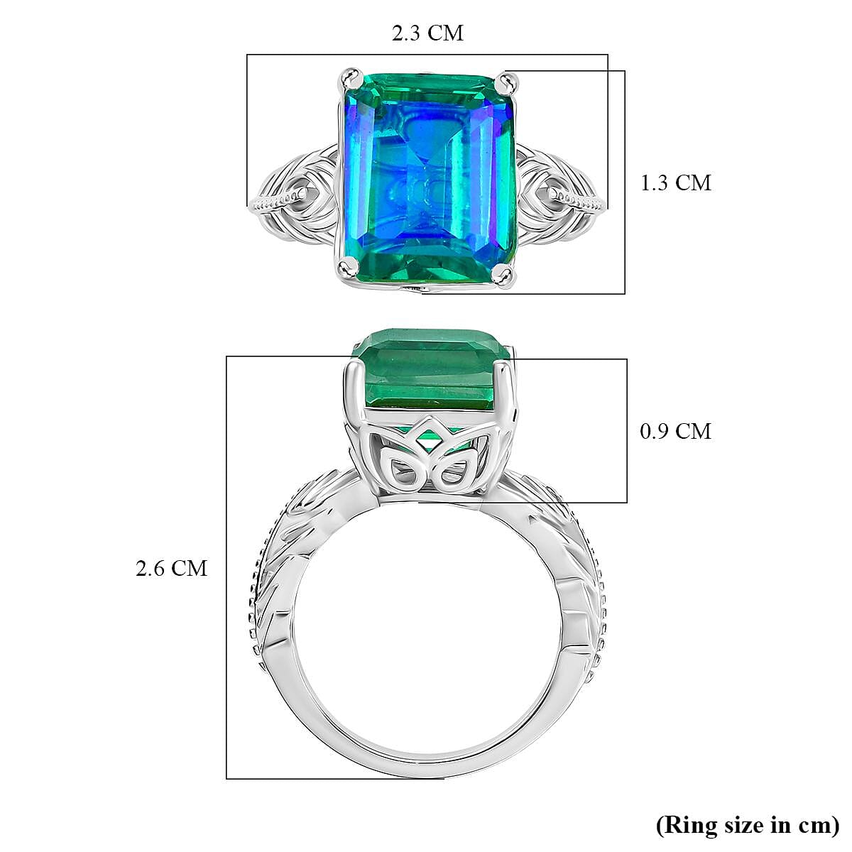 D'joy Peacock Triplet Quartz Solitaire Ring in Rhodium Overlay Sterling Silver 7.31 Ct.