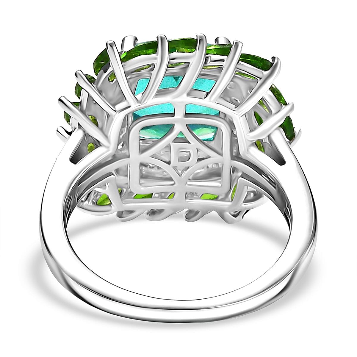 D'joy Peacock Triplet Quartz, Natural Chrome Diopside & Moissanite Ring in Rhodium Overlay Sterling Silver 5.11 Ct. D'joy Peacock Triplet Quartz, Natural Chrome Diopside & Moissanite Ring in Rhodium Overlay Sterling Silver 5.11 Ct.