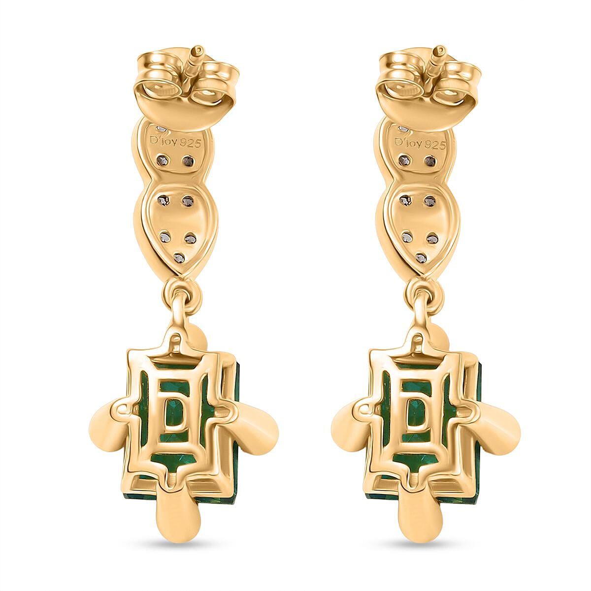 Djoy Peacock Triplet Quartz & White Zircon Dangling Earring in 18K Vermeil Yellow Gold Plated Sterling Silver 5.93 Ct. Djoy Peacock Triplet Quartz & White Zircon Dangling Earring in 18K Vermeil Yellow Gold Plated Sterling Silver 5.93 Ct.