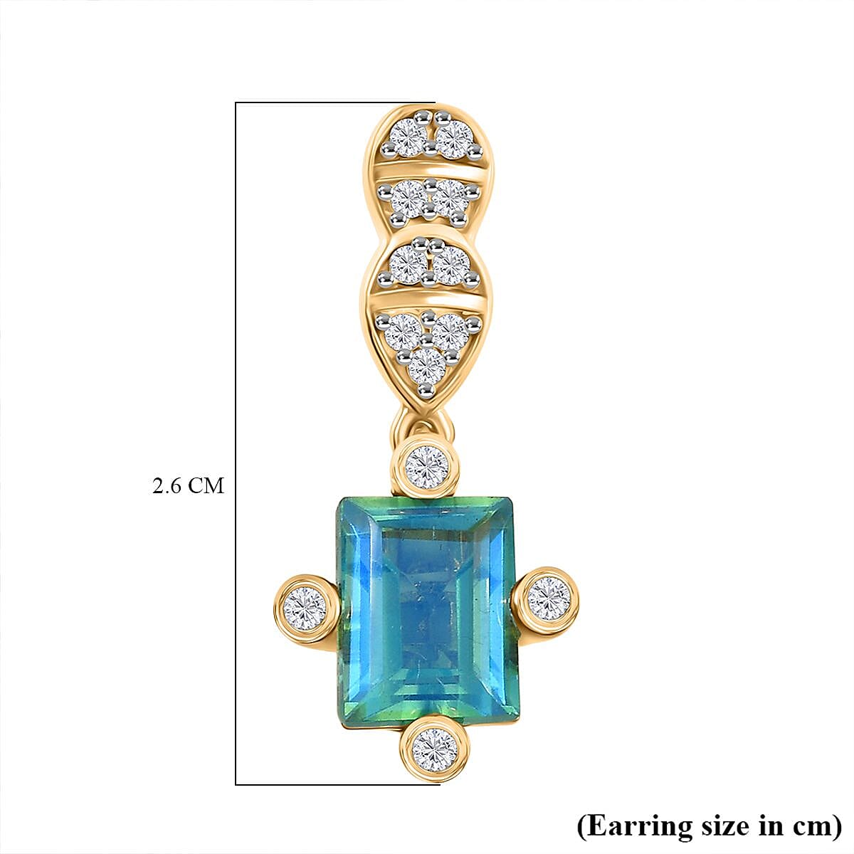 Djoy Peacock Triplet Quartz & White Zircon Dangling Earring in 18K Vermeil Yellow Gold Plated Sterling Silver 5.93 Ct. Djoy Peacock Triplet Quartz & White Zircon Dangling Earring in 18K Vermeil Yellow Gold Plated Sterling Silver 5.93 Ct.