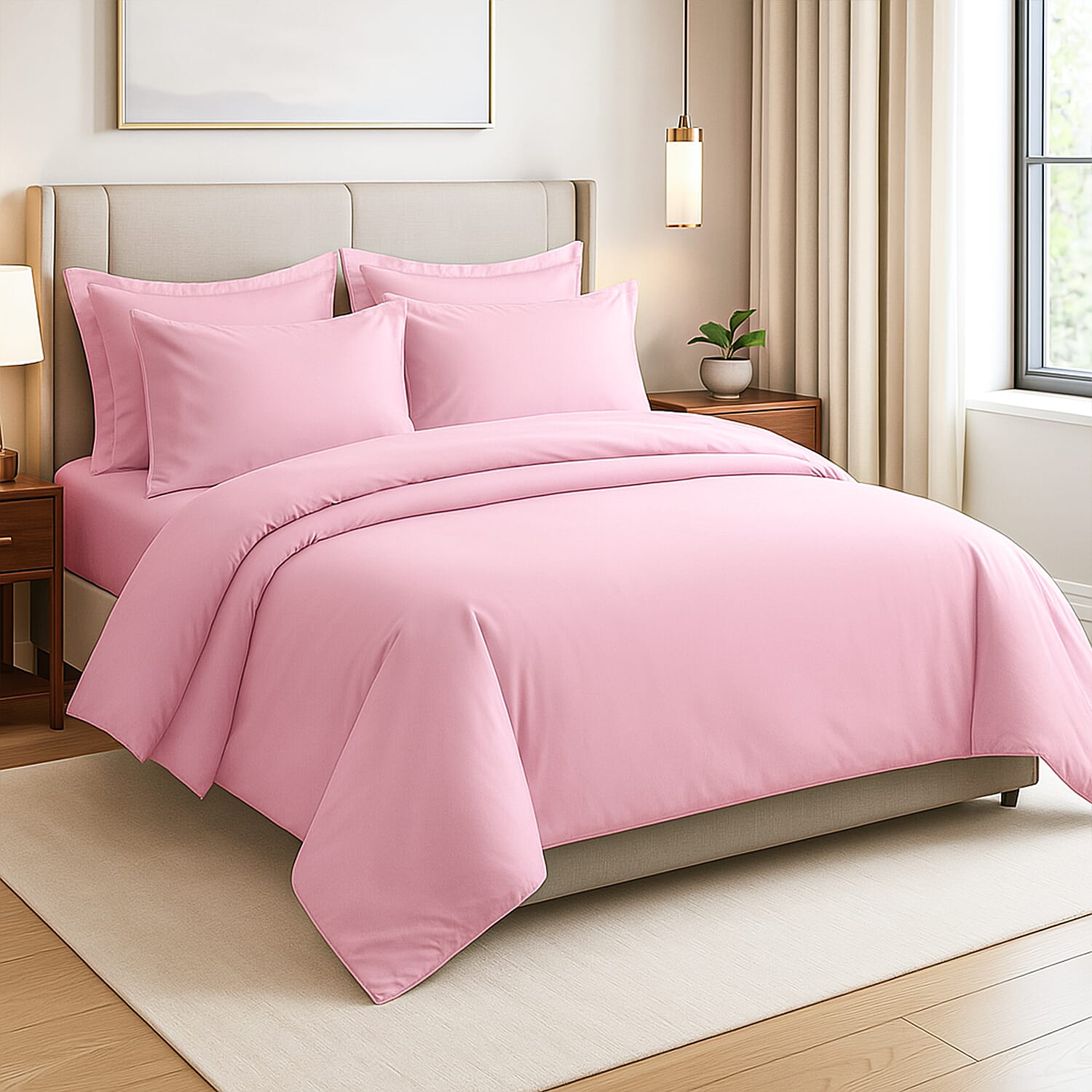 Hush Haven Set of 6 Cotton Solid Colour Duvet Cover Set- 2 Pillowcases, 1 Duvet Cover - 1 Fitted Sheet