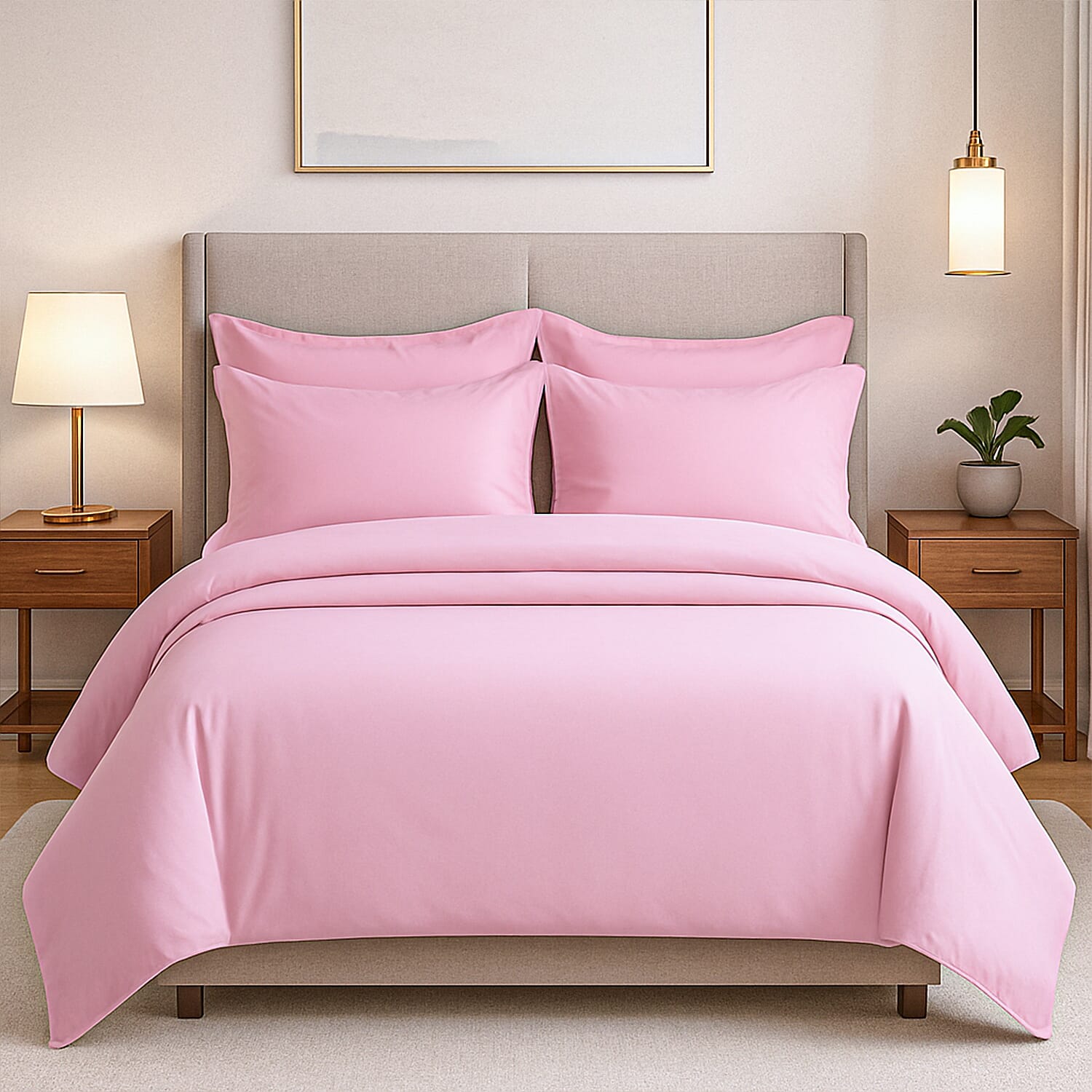 Hush Haven Set of 6 Cotton Solid Colour Duvet Cover Set- 2 Pillowcases, 1 Duvet Cover - 1 Fitted Sheet