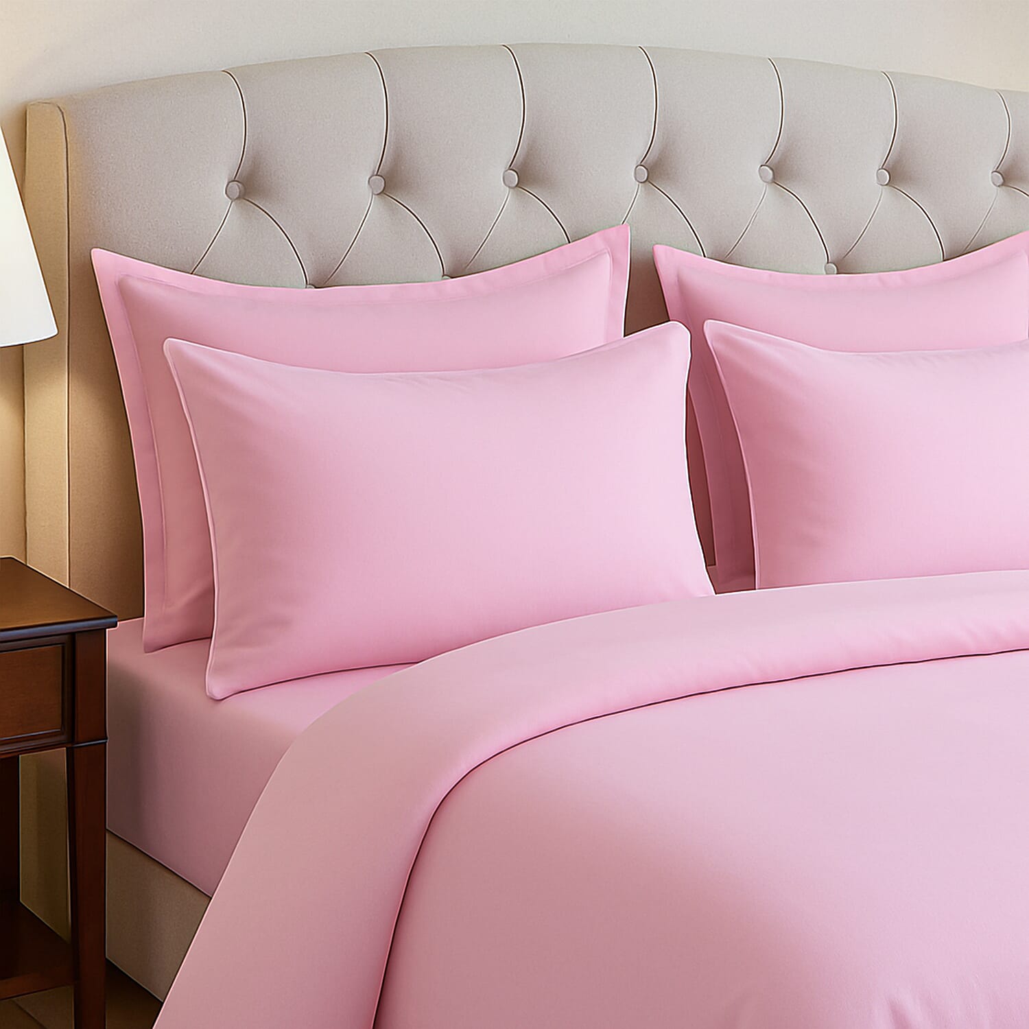 Hush Haven Set of 6 Cotton Solid Colour Duvet Cover Set- 2 Pillowcases, 1 Duvet Cover - 1 Fitted Sheet