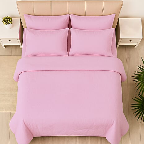 Hush Haven Set of 6 Cotton Solid Colour Duvet Cover Set- 2 Pillowcases, 1 Duvet Cover - 1 Fitted Sheet (Size 200x200cm) - Pink