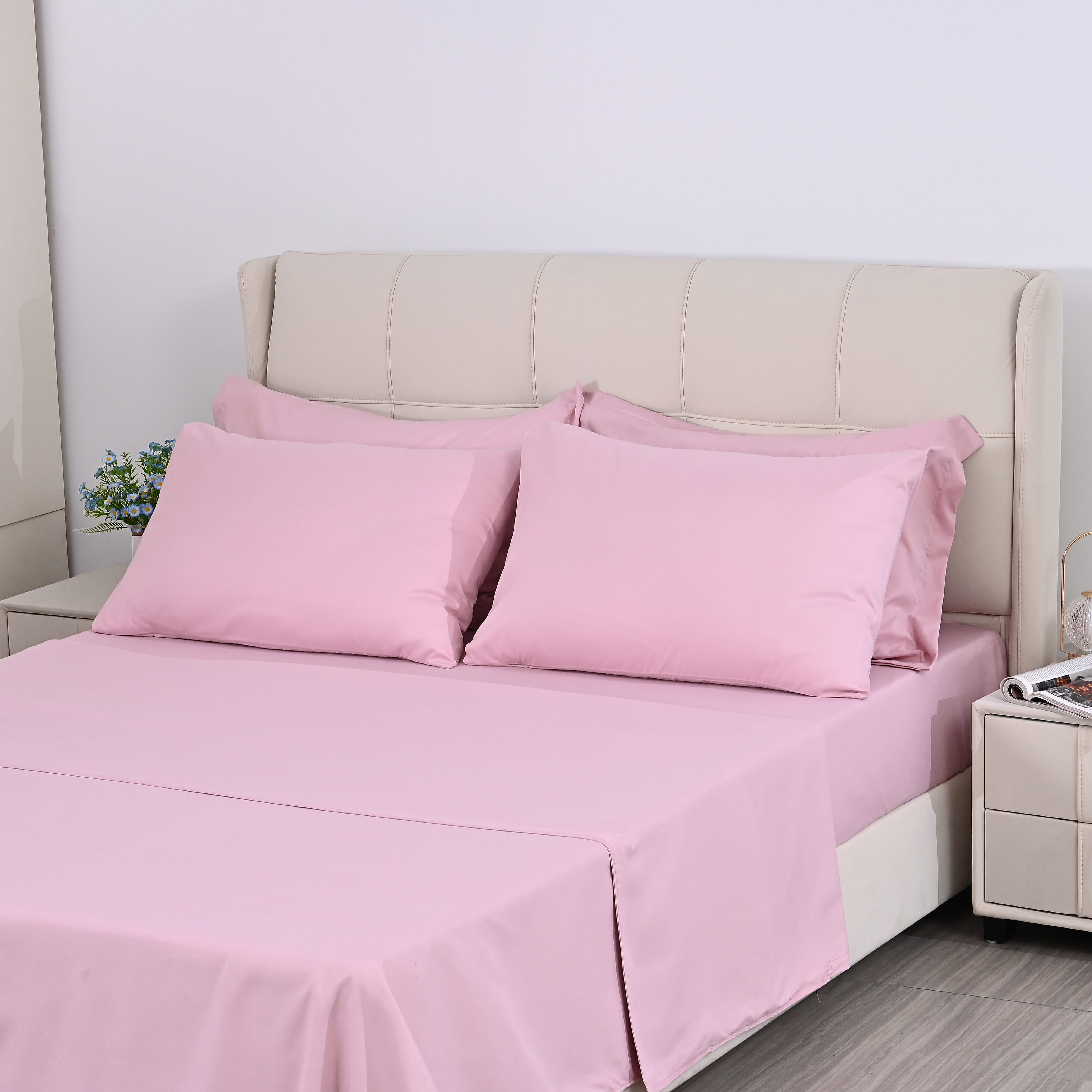 Hush Haven Set of 6 Cotton Solid Colour Duvet Cover Set- 2 Pillowcases, 1 Duvet Cover - 1 Fitted Sheet