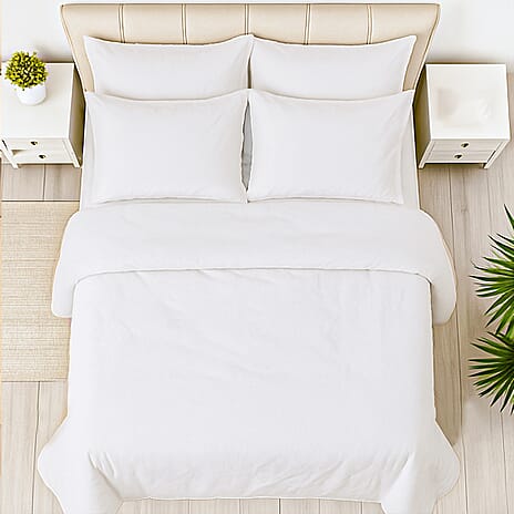 Hush Haven Set of 6 Cotton Solid Colour Duvet Cover Set- 2 Pillowcases, 1 Duvet Cover - 1 Fitted Sheet (Size 200x200cm) - Off White
