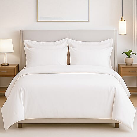Hush Haven Set of 6 Cotton Solid Colour Duvet Cover Set- 2 Pillowcases, 1 Duvet Cover - 1 Fitted Sheet (Size 225x220cm) - Off White