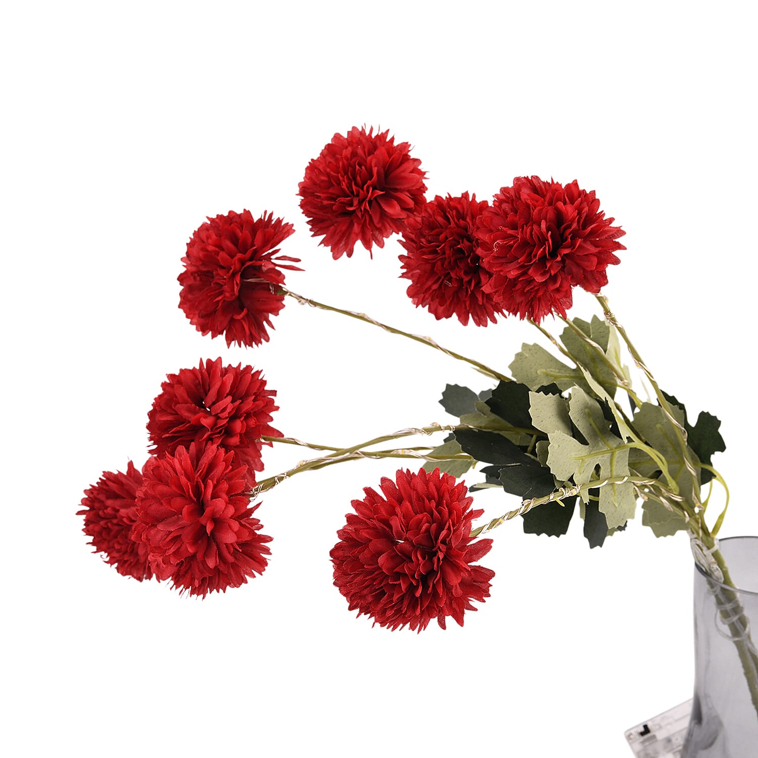 Set of 2 - Faux Flower Branches with LED Lights (60cm) -  Burgundy