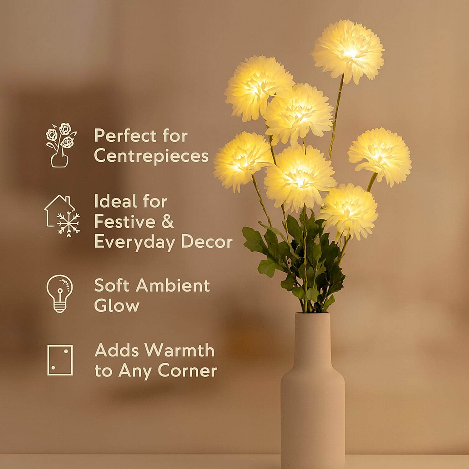 Set of 2 - Faux Flower Branches with LED Lights (60cm) - Off White